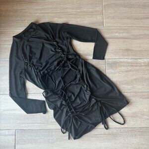 Curvy Sense Black Nightlife Dress Torso Cutout Mesh Sleeves Size 1X